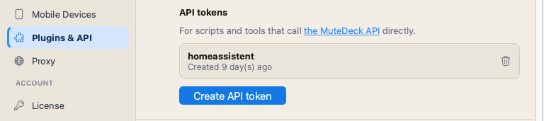 API tokens screenshot