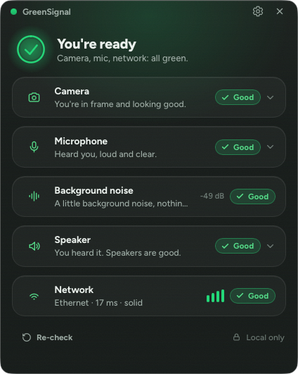 GreenSignal landing page showing the ready state
