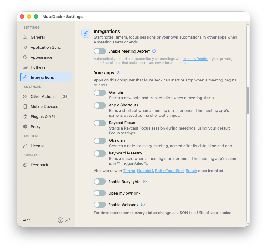 Integrations screenshot
