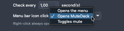 Tray menu with a new "Click action" option