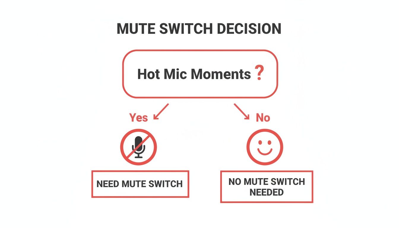 A flowchart explaining the decision to use a mute switch, based on avoiding hot mic moments.