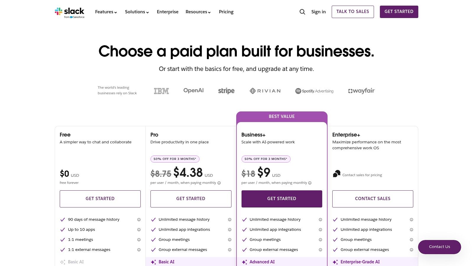 Slack pricing plans
