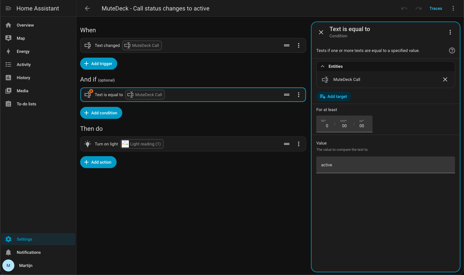 Screenshot: meeting active automation