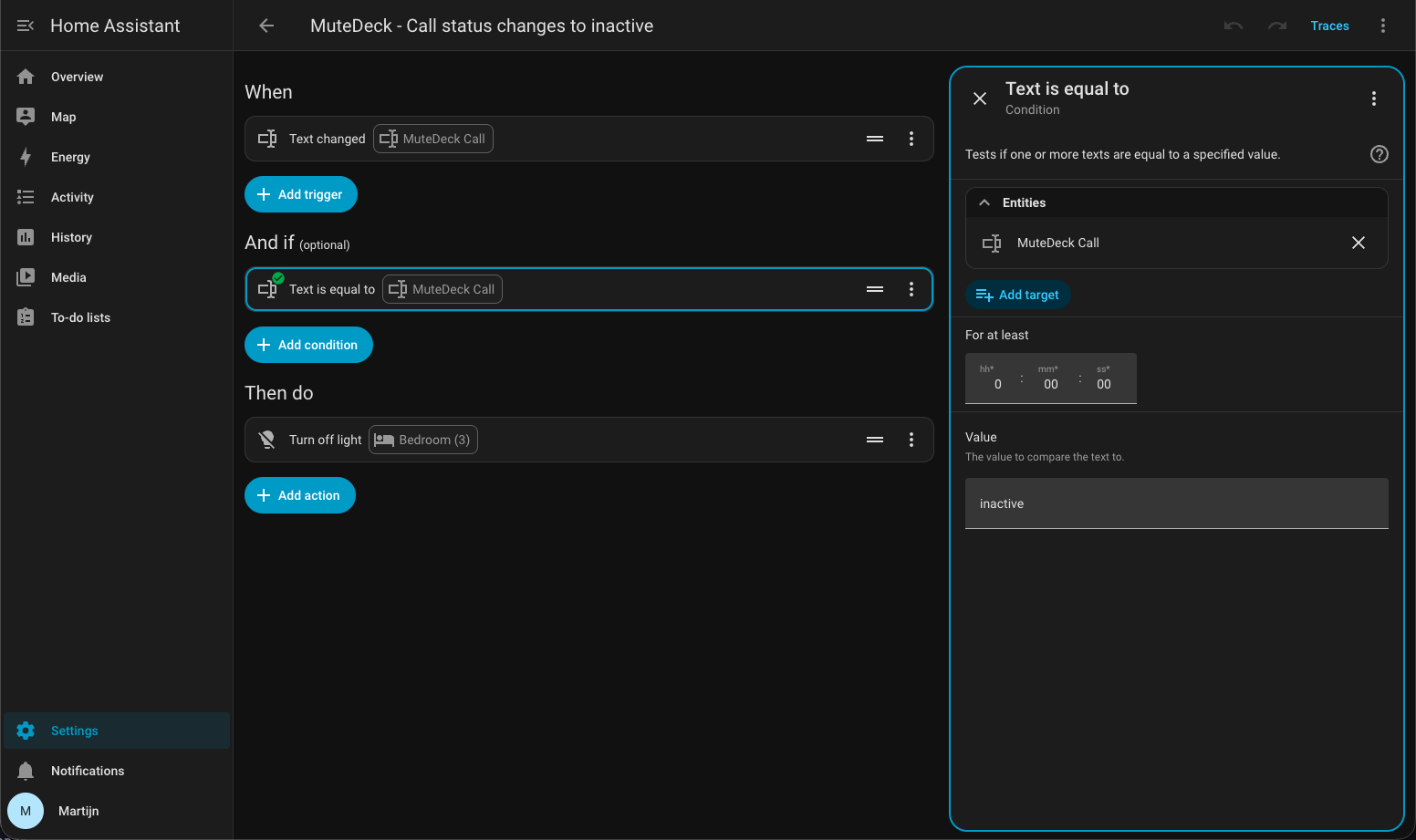 Screenshot: meeting active automation