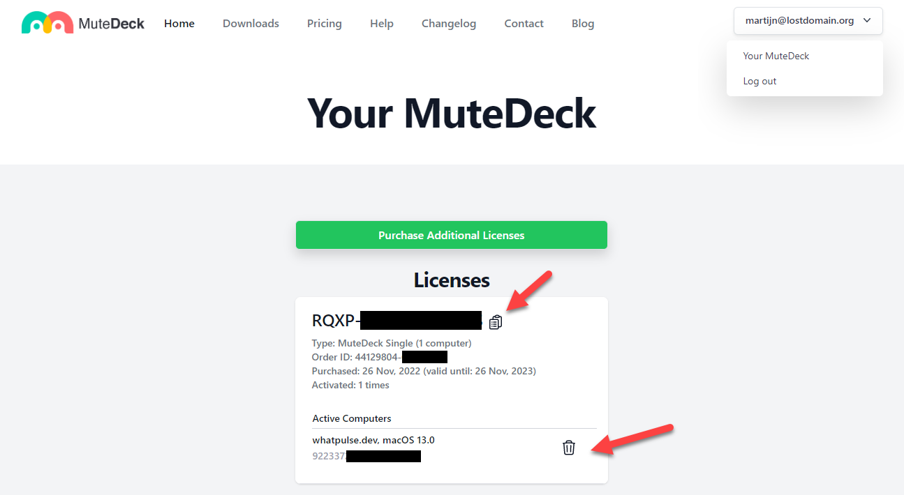 License portal screenshot