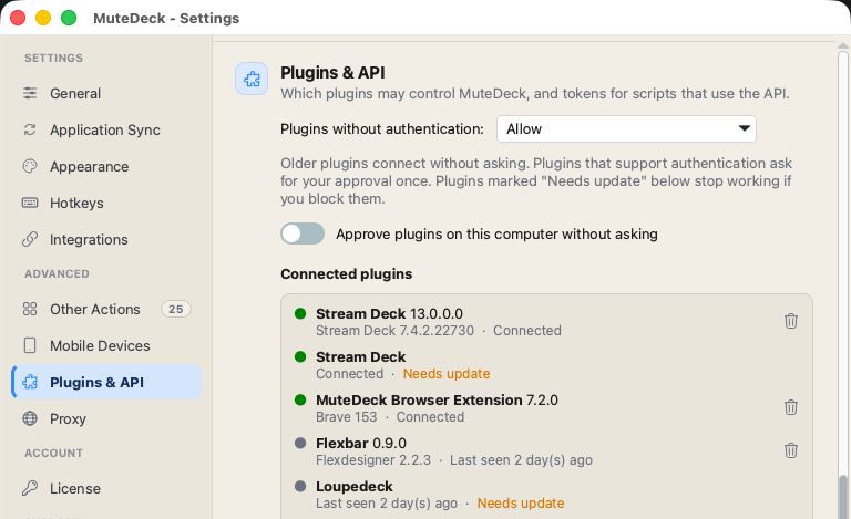 Manage plugins window