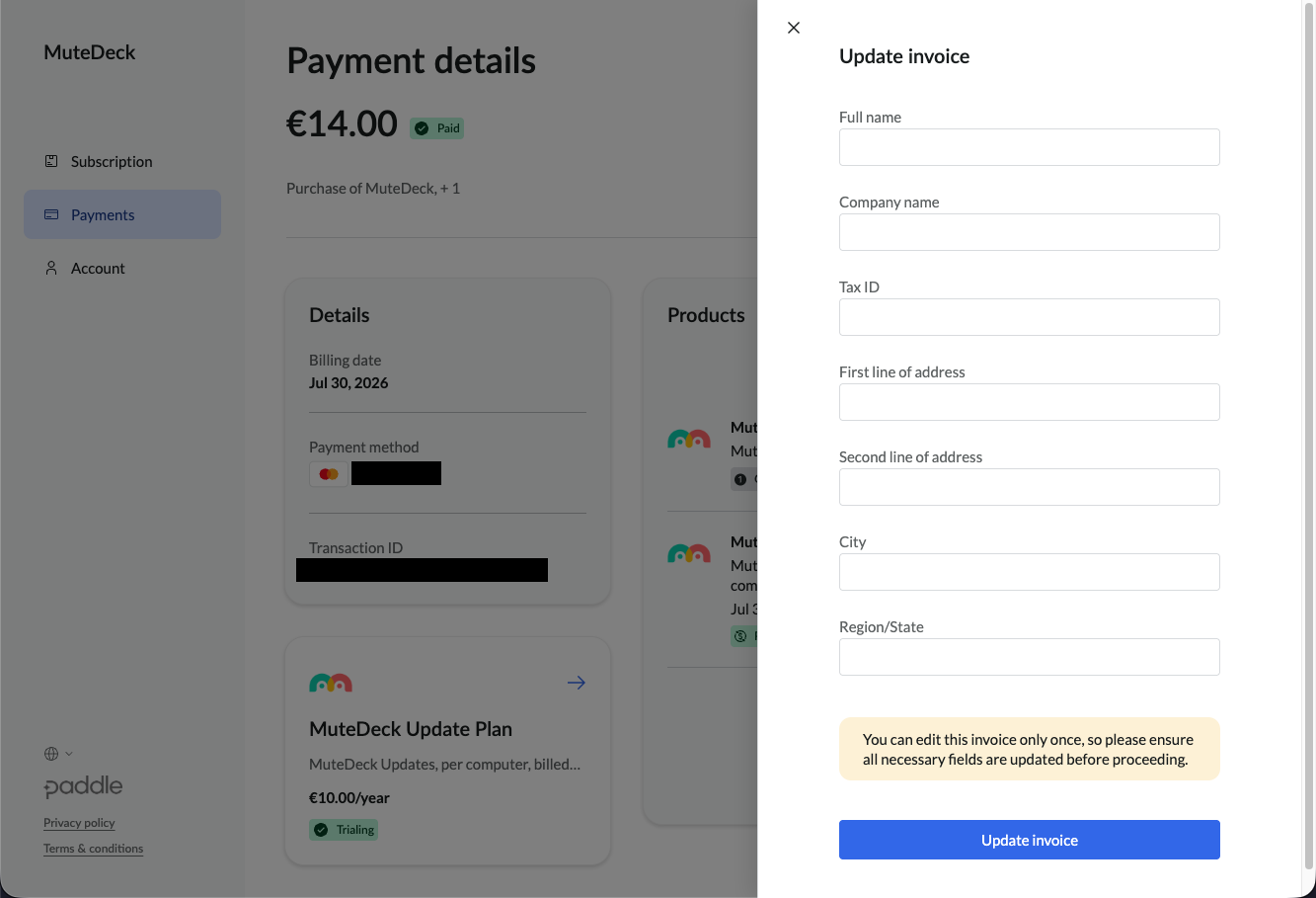 Update invoice screenshot