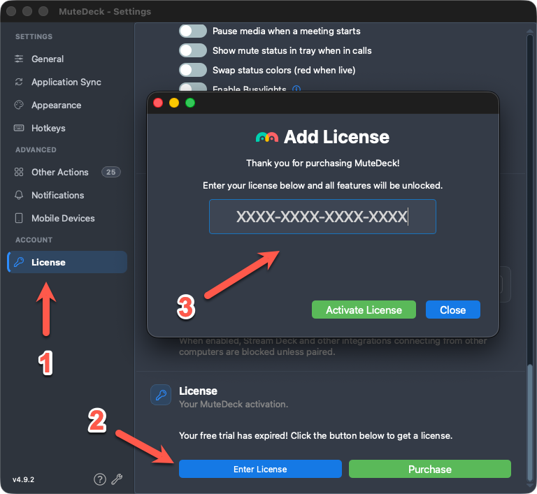 License activation screenshot